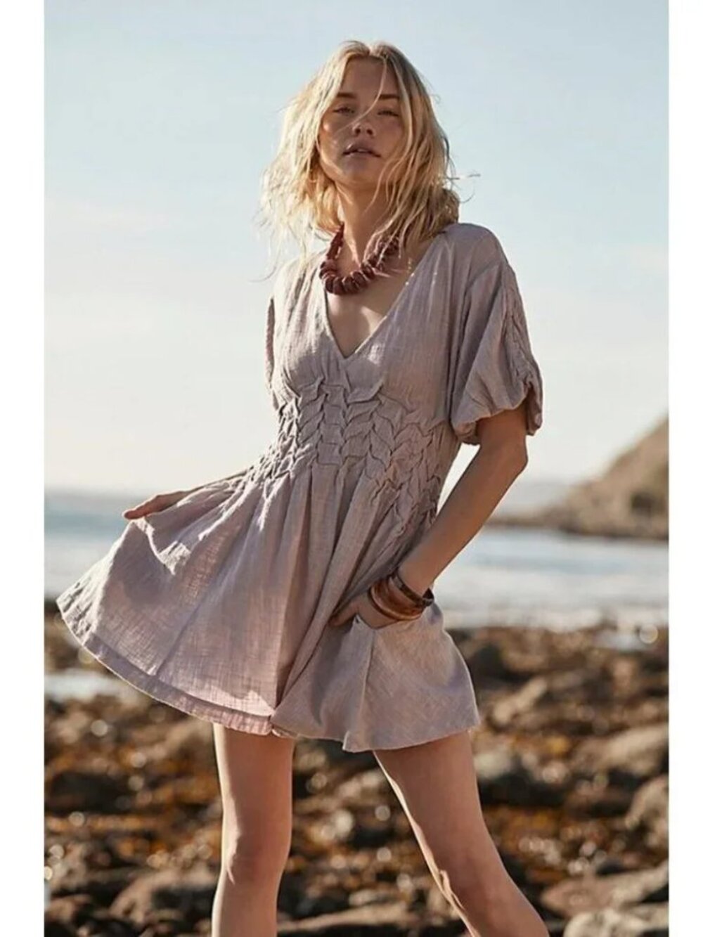 FREE PEOPLE Free-Est One Of A Kind Mini Dress, Dusty Pink/Mauve, Size Medium